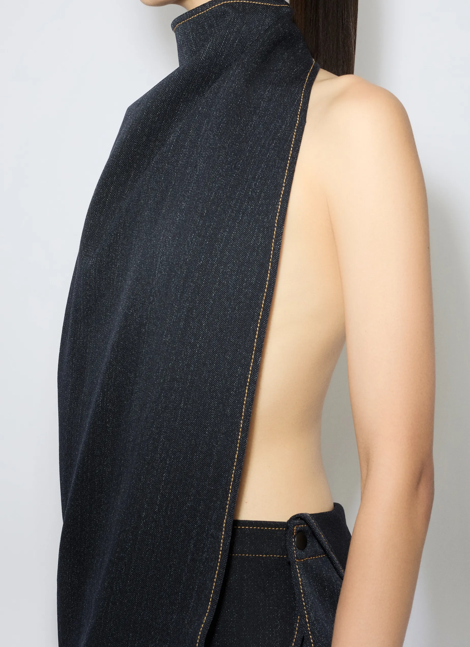 ASYMMETRICAL CAPE TOP IN WOOL DENIM