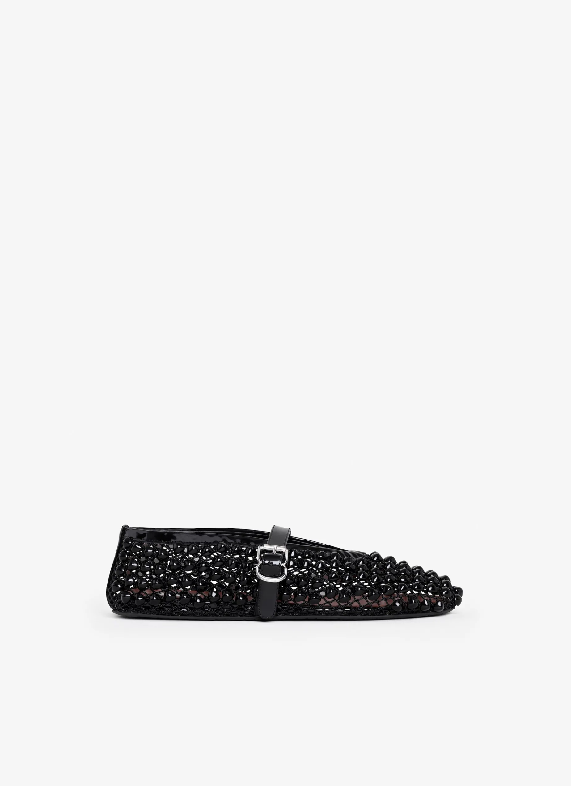 BALLET FLATS WITH STUDS ON FISHNET