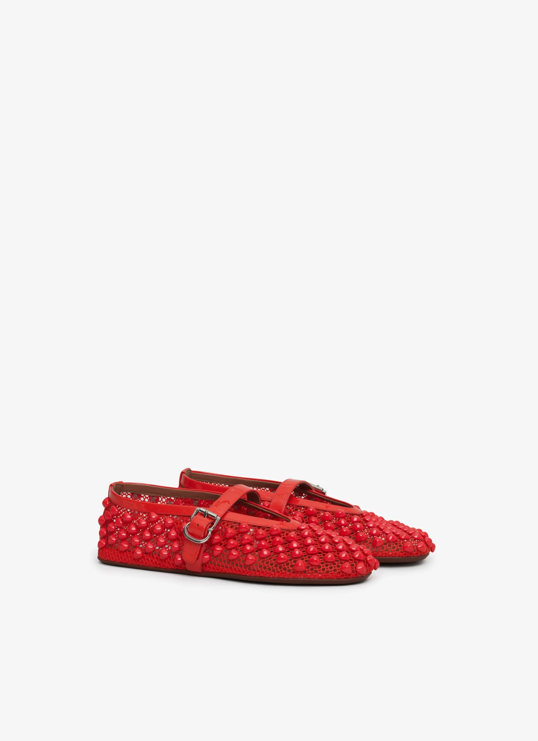 BALLET FLATS WITH STUDS ON FISHNET