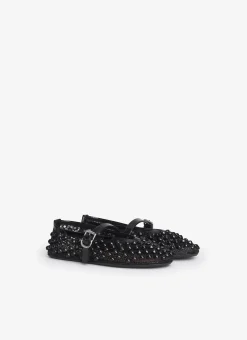 BALLET FLATS WITH STUDS ON FISHNET
