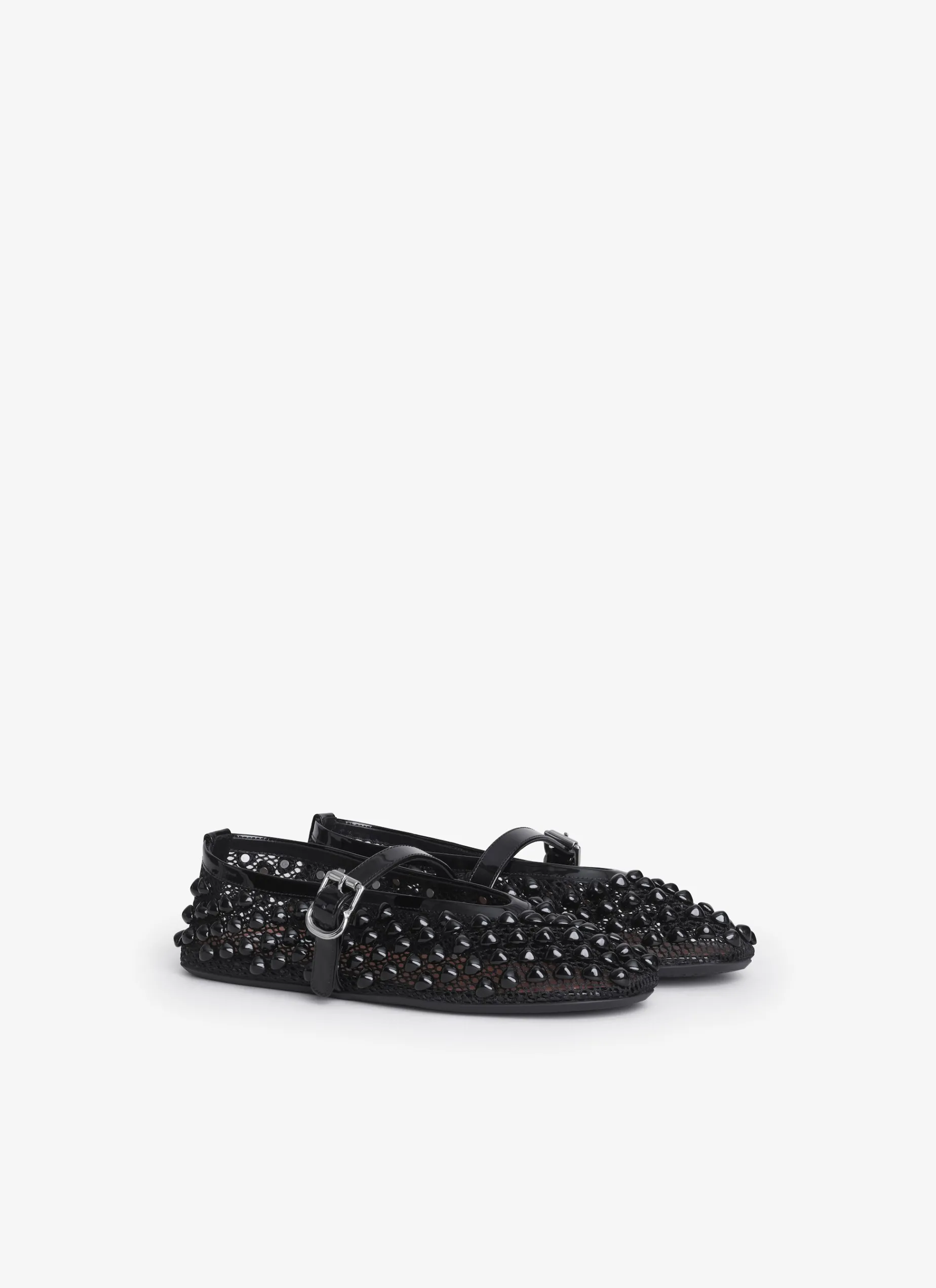 BALLET FLATS WITH STUDS ON FISHNET