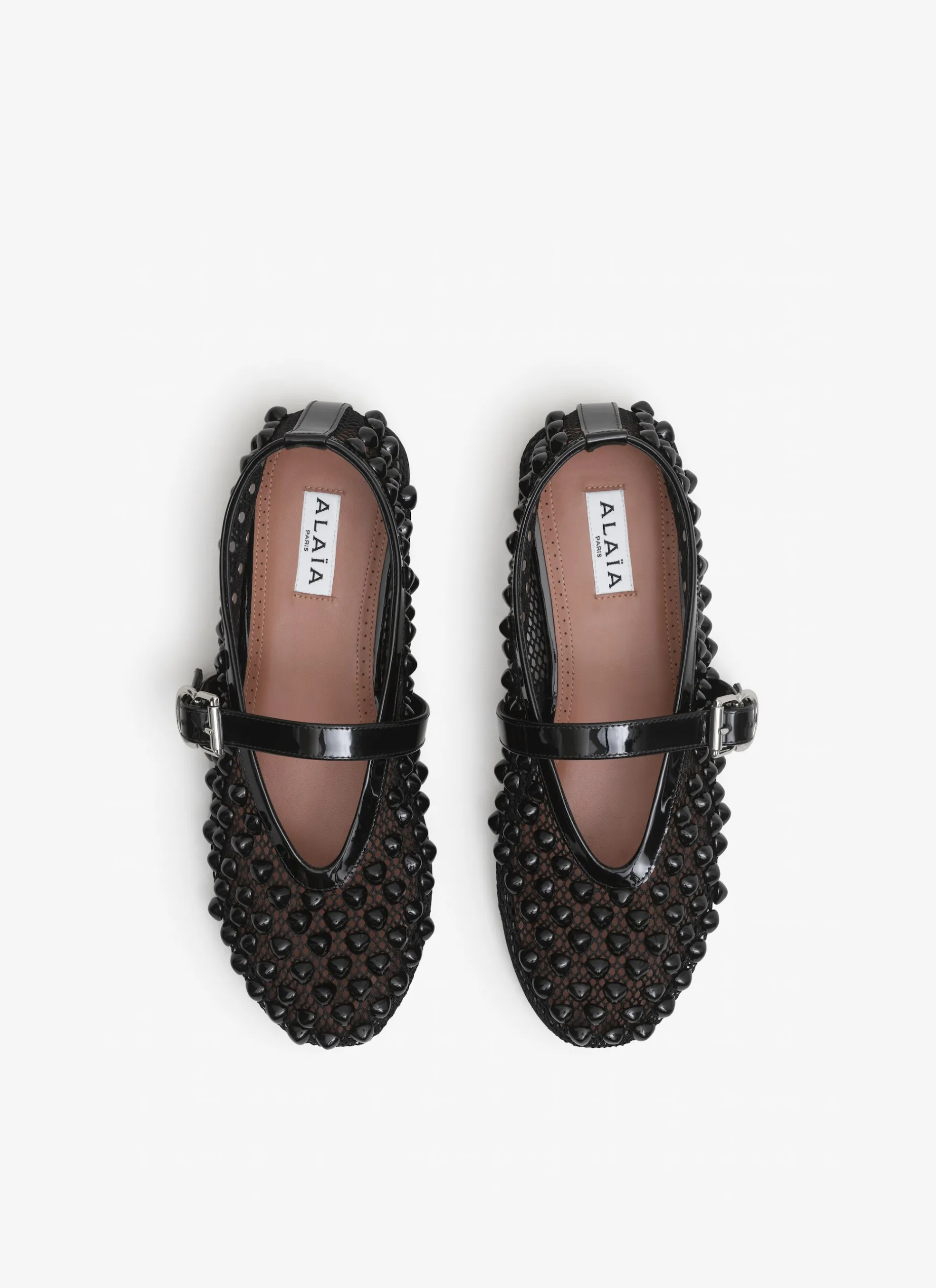 BALLET FLATS WITH STUDS ON FISHNET