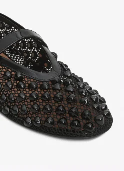 BALLET FLATS WITH STUDS ON FISHNET