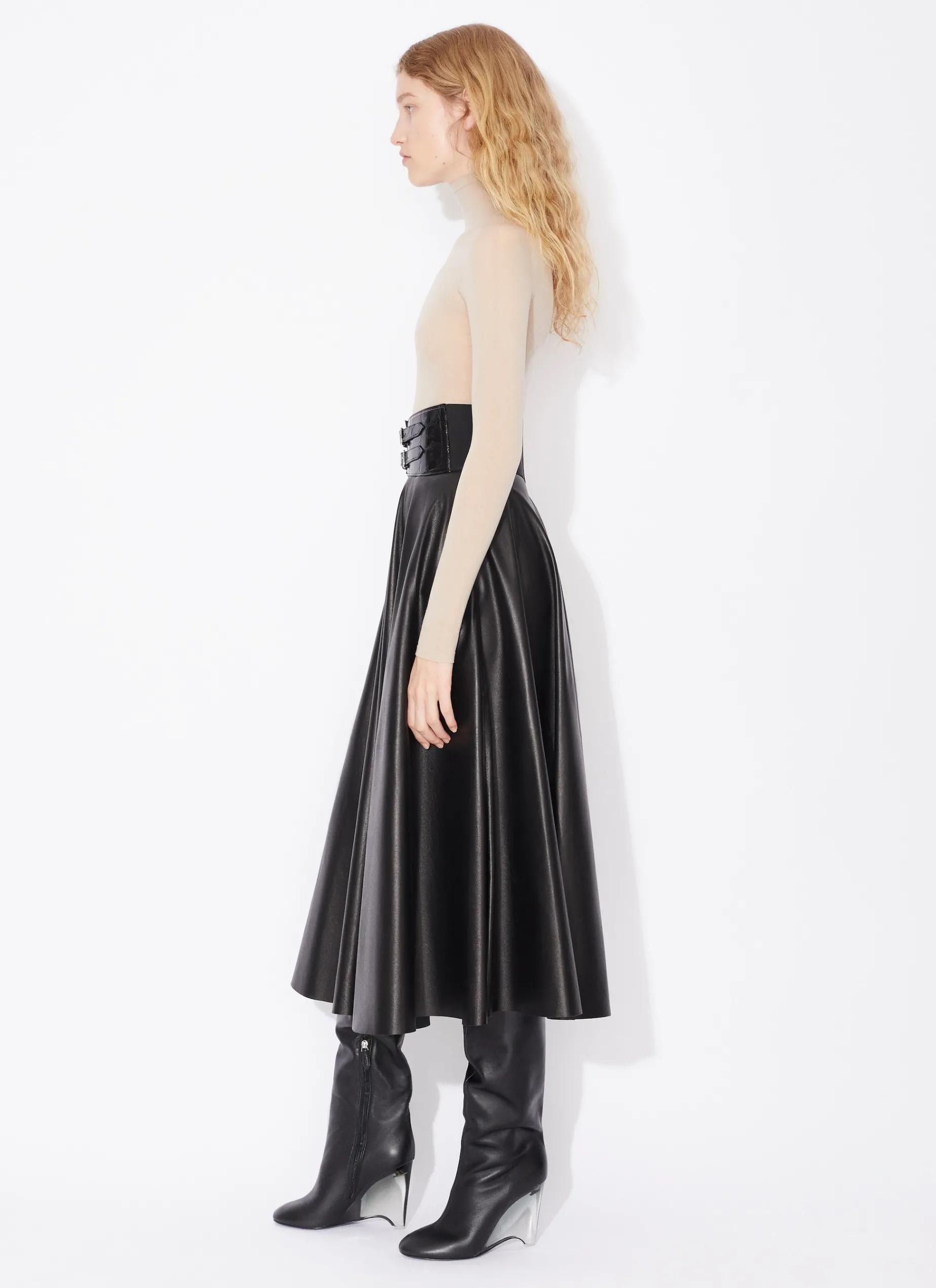BELTED LAMBSKIN SKIRT