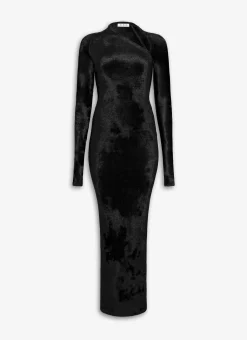 BODYCON MAXI DRESS IN SHINY VELVET KNIT