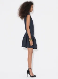 CAP SLEEVE DRESS IN SCULPTURAL GODET KNIT