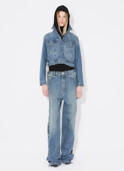DENIM JACKET WITH KNITTED HOOD