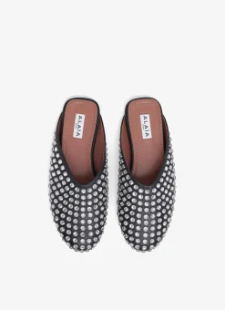 FLAT MULES IN STRASS LAMBSKIN