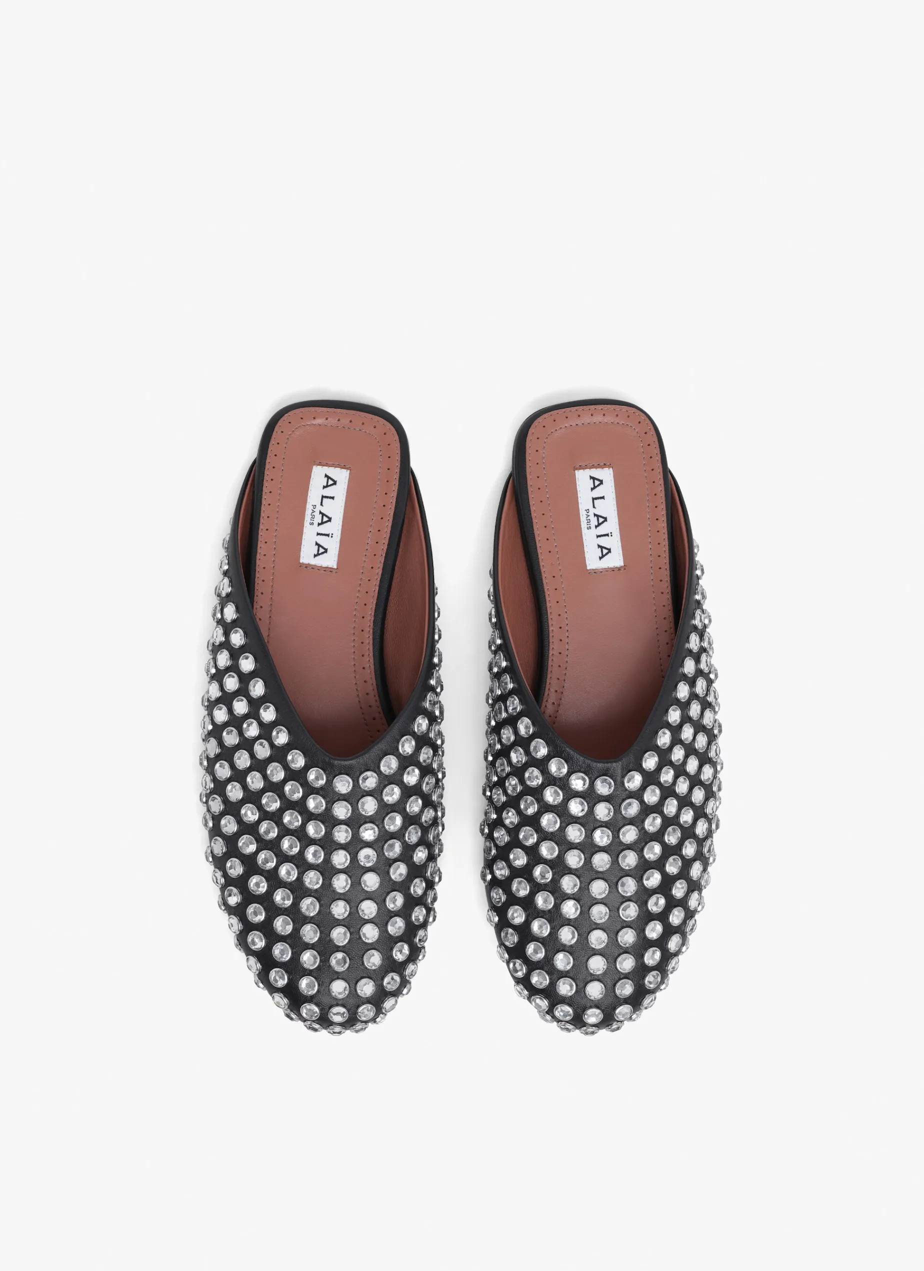 FLAT MULES IN STRASS LAMBSKIN