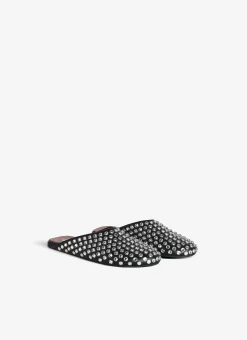 FLAT MULES IN STRASS LAMBSKIN