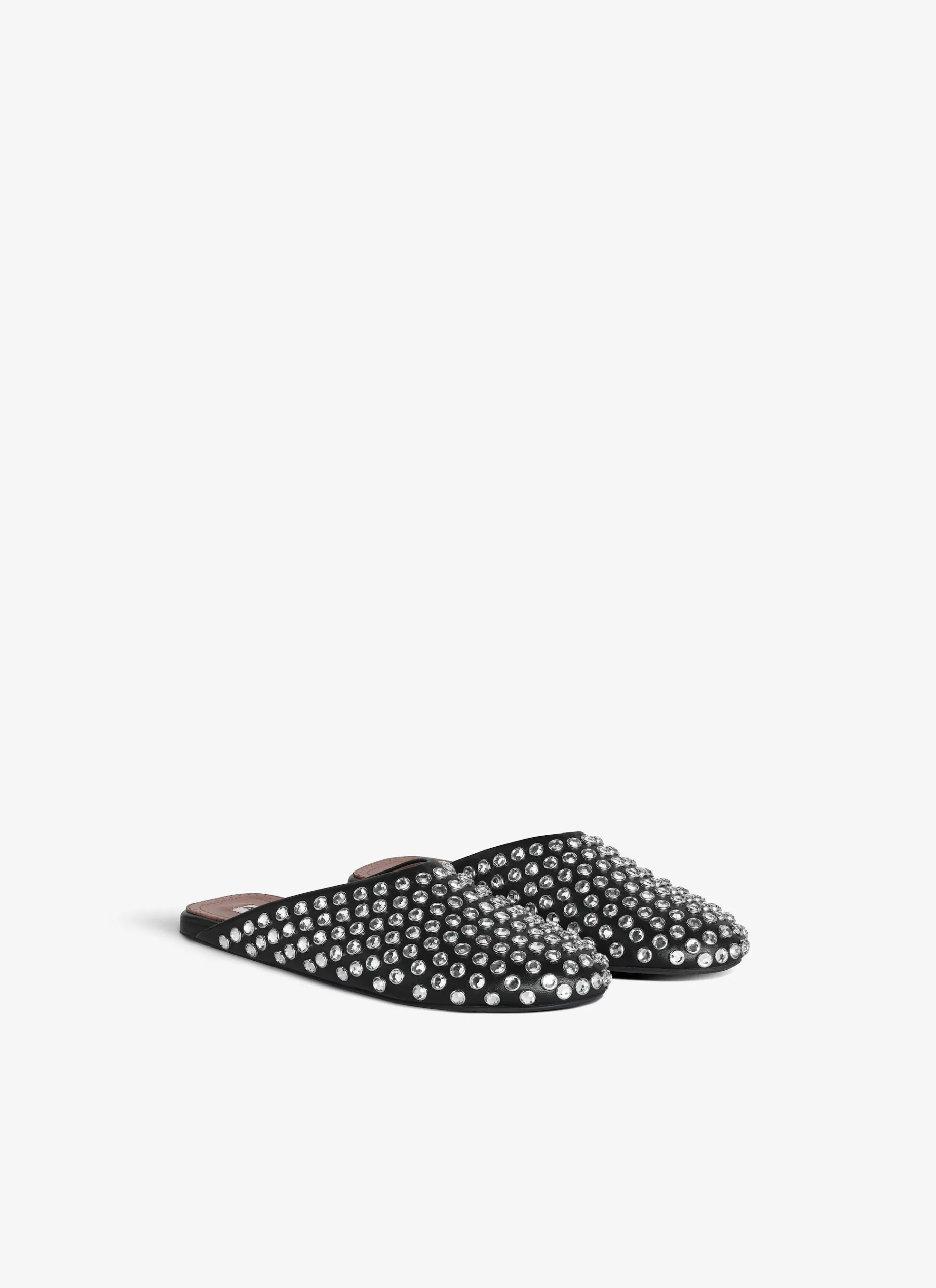FLAT MULES IN STRASS LAMBSKIN
