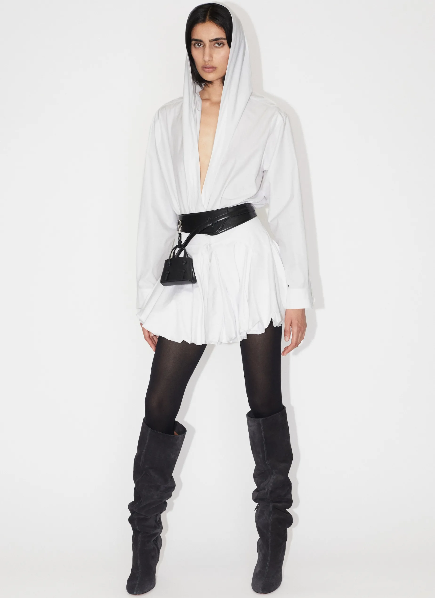 HOODED BODY SHIRT IN COTTON POPLIN
