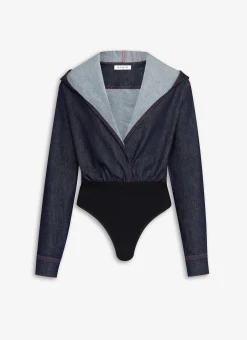 HOODED BODY SHIRT IN STRETCH RAW DENIM