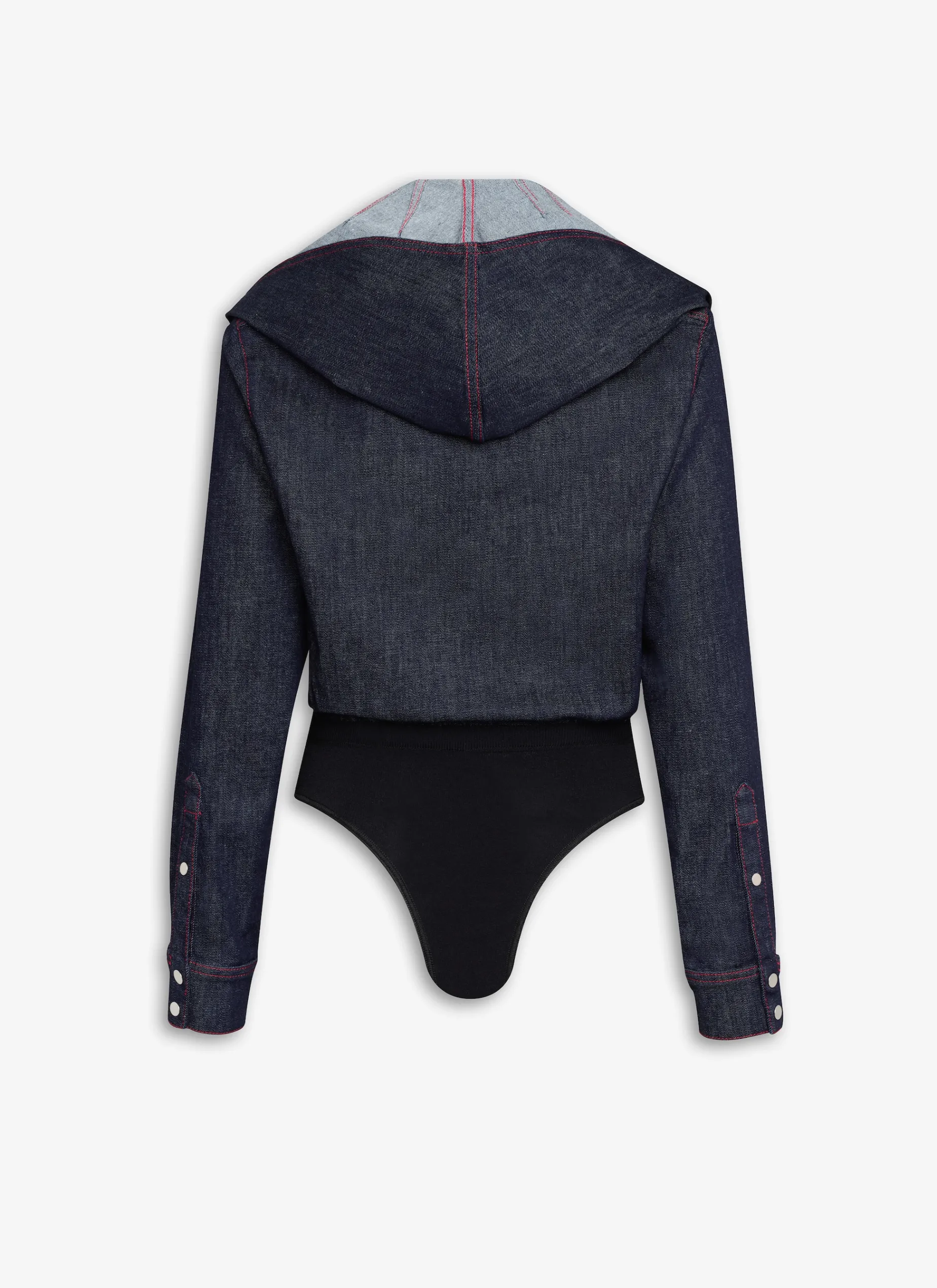 HOODED BODY SHIRT IN STRETCH RAW DENIM