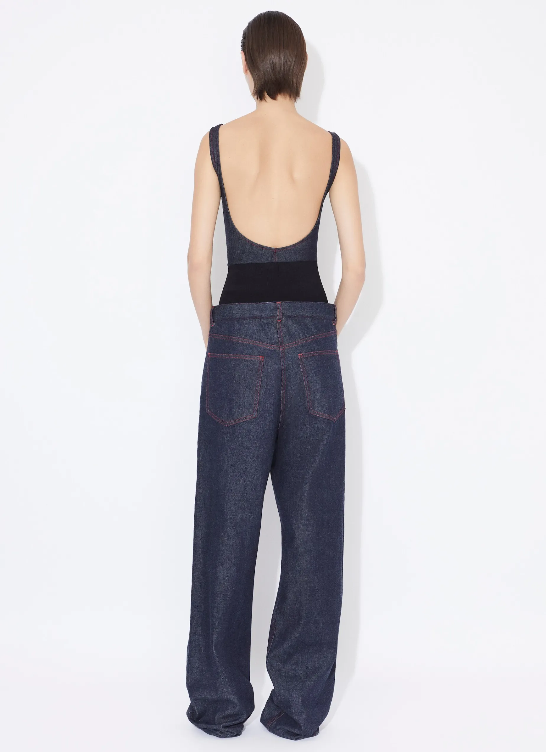KNIT BAND JEANS IN RAW DENIM