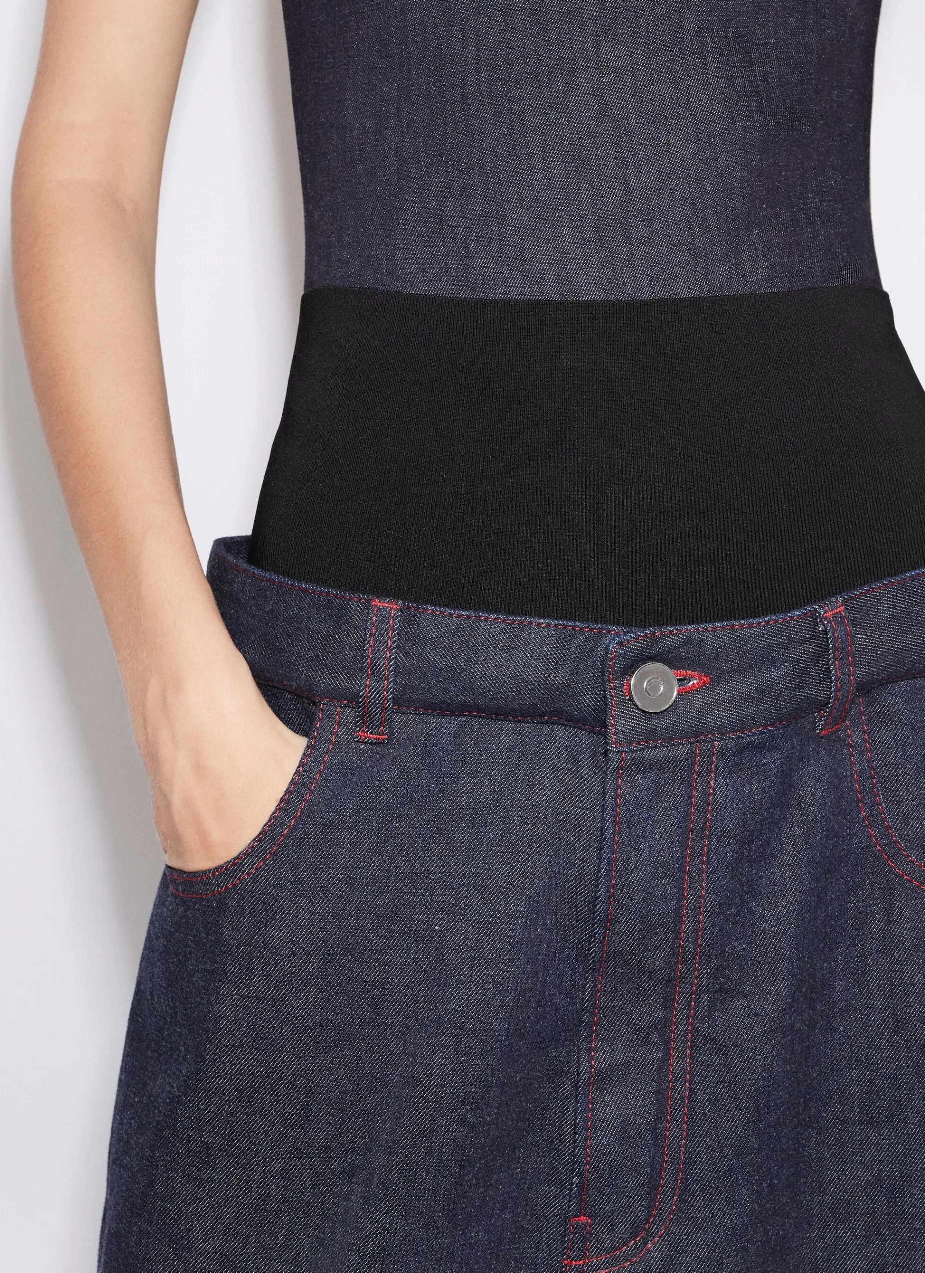 KNIT BAND JEANS IN RAW DENIM
