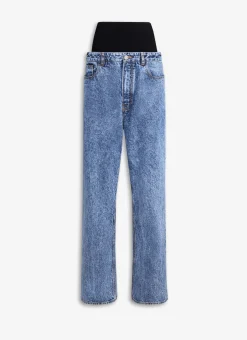KNIT BAND JEANS IN SNOW DENIM