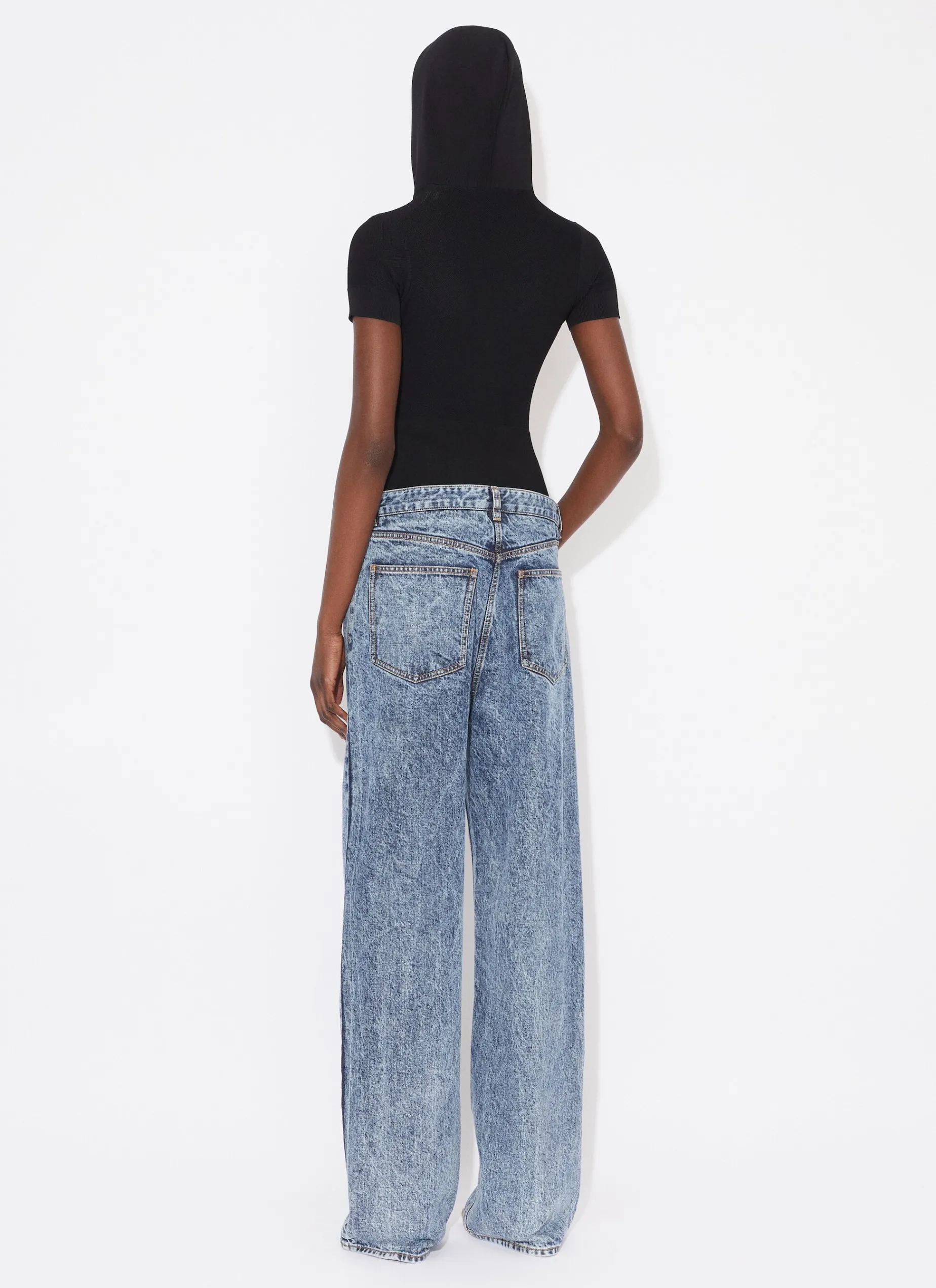 KNIT BAND JEANS IN SNOW DENIM