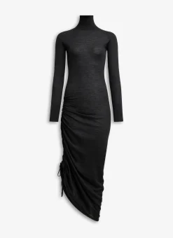 LONG SLEEVE DRAPED KNIT DRESS