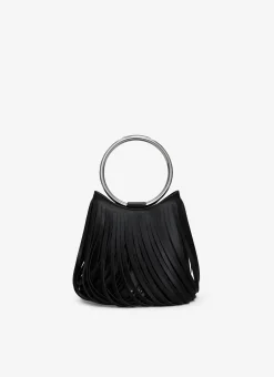 RING MINI BUCKET BAG IN FRINGED CALFSKIN